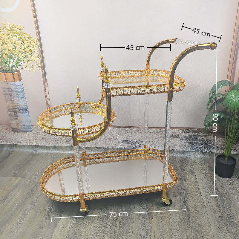 Cross-Border Middle Eastern Dining Cart High-End Metal Glass Light Luxury Retro Food Delivery Dessert Cart Red Wine Mobile Coffee Table Cross-Border Middle Eastern Dining Cart High-End Metal Glass Light Luxury Retro Food Delivery Dessert Cart Red Wine Mobile Coffee Table