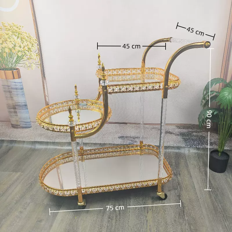 跨境中东餐车手推车高端金属玻璃轻奢复古送菜甜品车红酒移动茶几