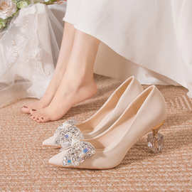 网红水钻珍珠水晶跟宴会鞋2023新款女鞋淑女时装鞋名媛高级感单鞋