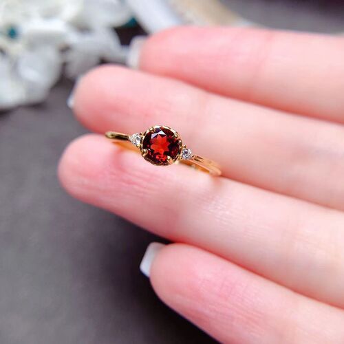 Imitation red gemstone garnet women's ring plated with S925 silver opening design ins simple style fashionable all-match women
