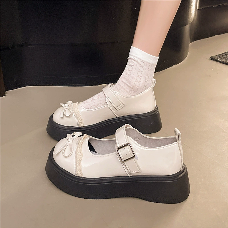 Черные универсальные женские лоферы на толстой подошве с бантом, новые летние туфли Мэри Джейн в британском стиле с одной линией пряжки