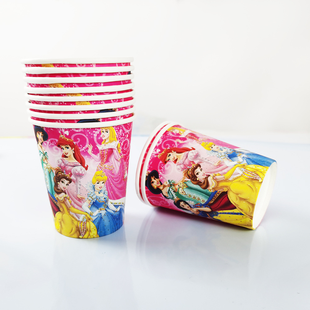 Transfronterizo seis fábricas de cumpleaños de la princesa Placa de papel de dibujos animados de los niños taza de papel vajilla Sofía decoración traje