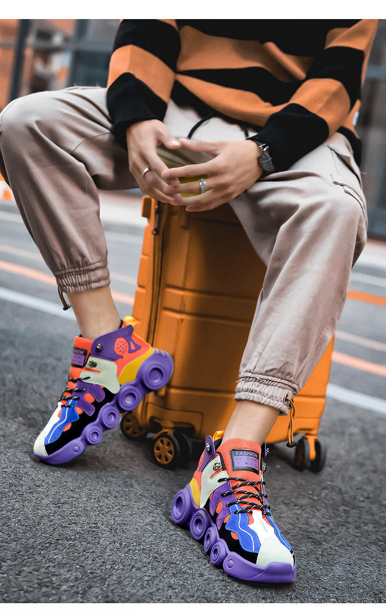 Men's Colour-matching Mesh High-top Sneakers For Men_voghion.com