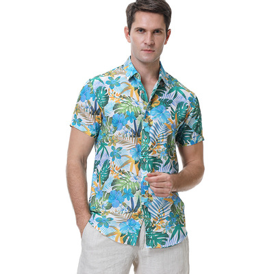 Leisure paragraph printing thin lapels Hawaiian shirts men shirt Beach Holiday shirts for male