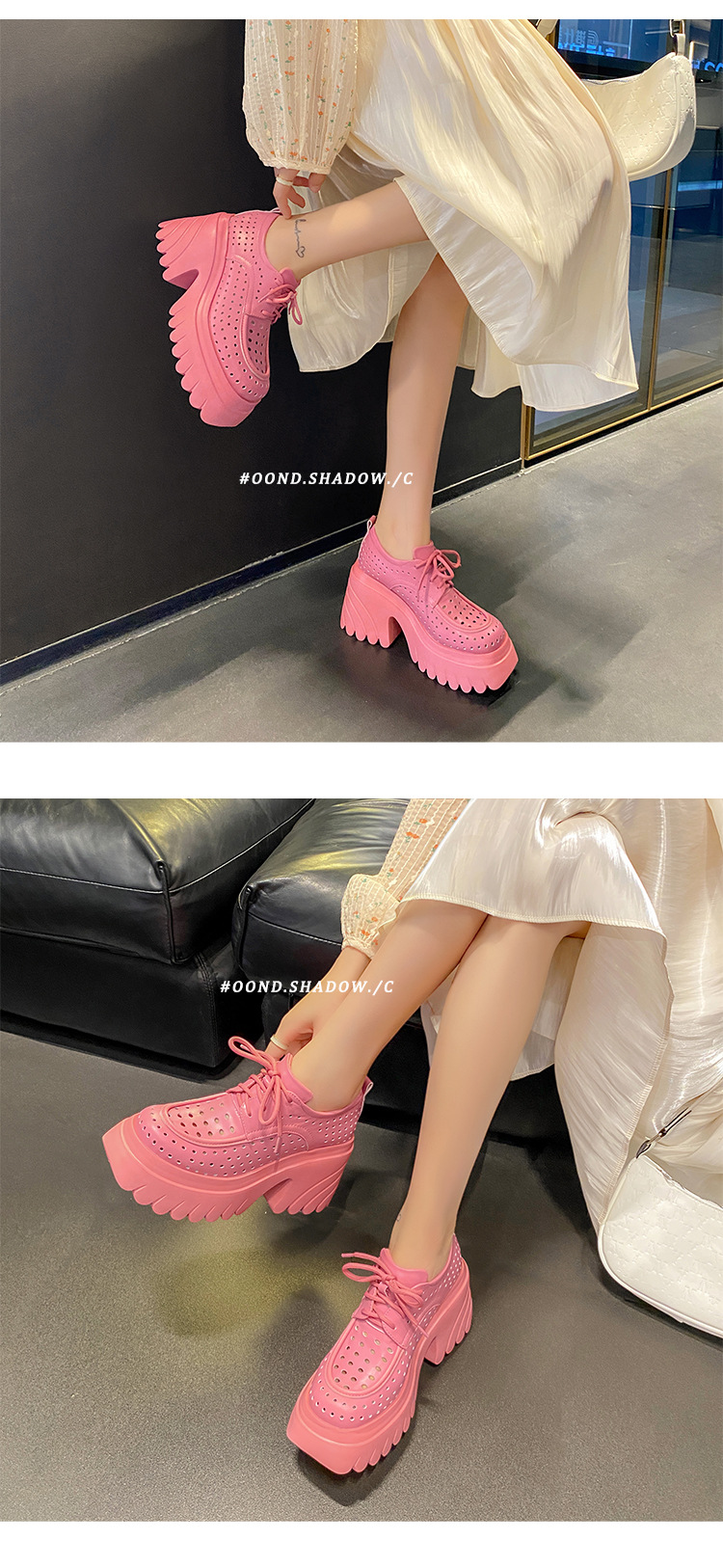 Sandal nữ cao gót đế xuồng da thật hở mũi buộc dây — màu đen, màu hồng, màu trắng ngà, màu vàng chi tiết 16