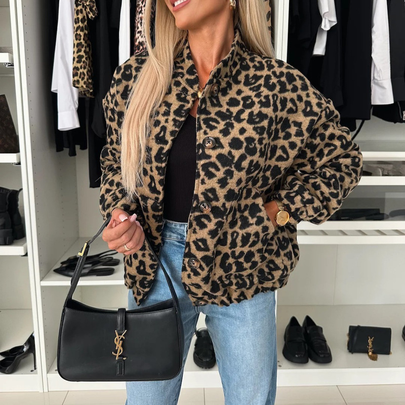 2025 Spring and Autumn American Retro Style Leopard Print Jacket for Women, Loose Casual Jacket, Niche Top, Vintage Style