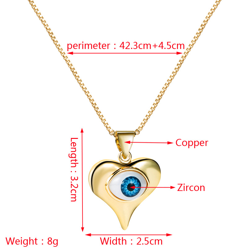 Wholesale Bijoux Pendentif Oeil De Diable En Forme De Coeur Collier De Zircon Incrusté De Cuivre Nihaojewelry display picture 1