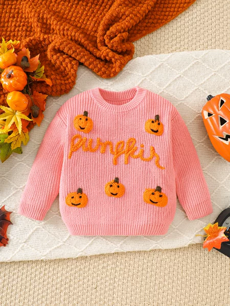 Halloween Children's Sweater Sweet and Cute Pumpkin Letter Pumpkin Embroider Drop Shipping