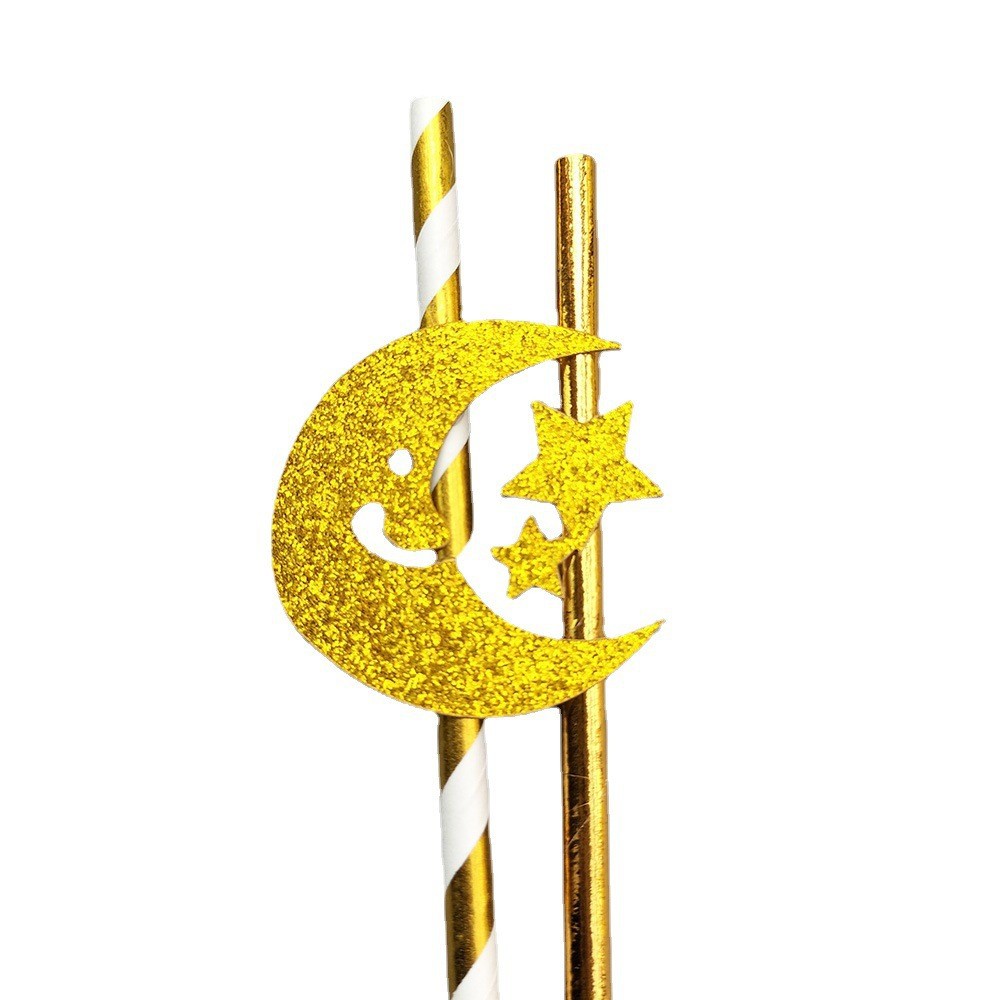 Transfronterizo desechable fiesta de papel de paja estrella Luna tarjeta postre pastel decoración bar bebida paja