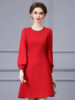 Red high waisted， slim and elegant umbrella shaped A-line skirt