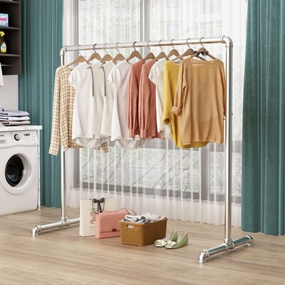 Steel pipe Clothes hanger to ground bedroom fold outdoors household balcony clothes simple and easy Cool clothes Single pole Water pipe