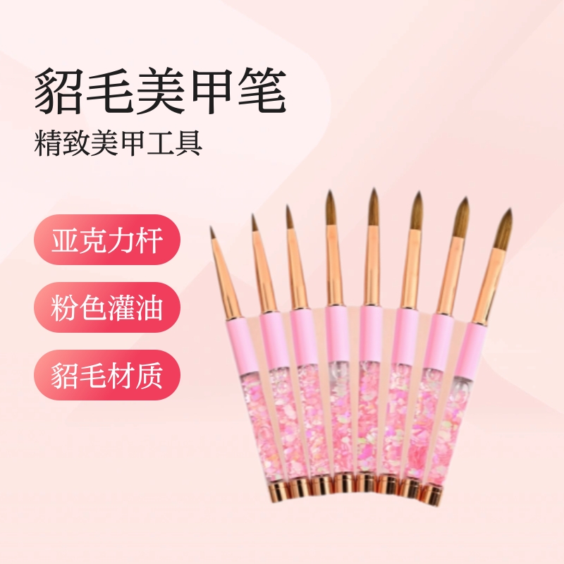 Mink Hair Acrylic Nail Art Pen Set, Color Painting and Line Drawing Pens, Round Tip and Flat Tip Wholesale