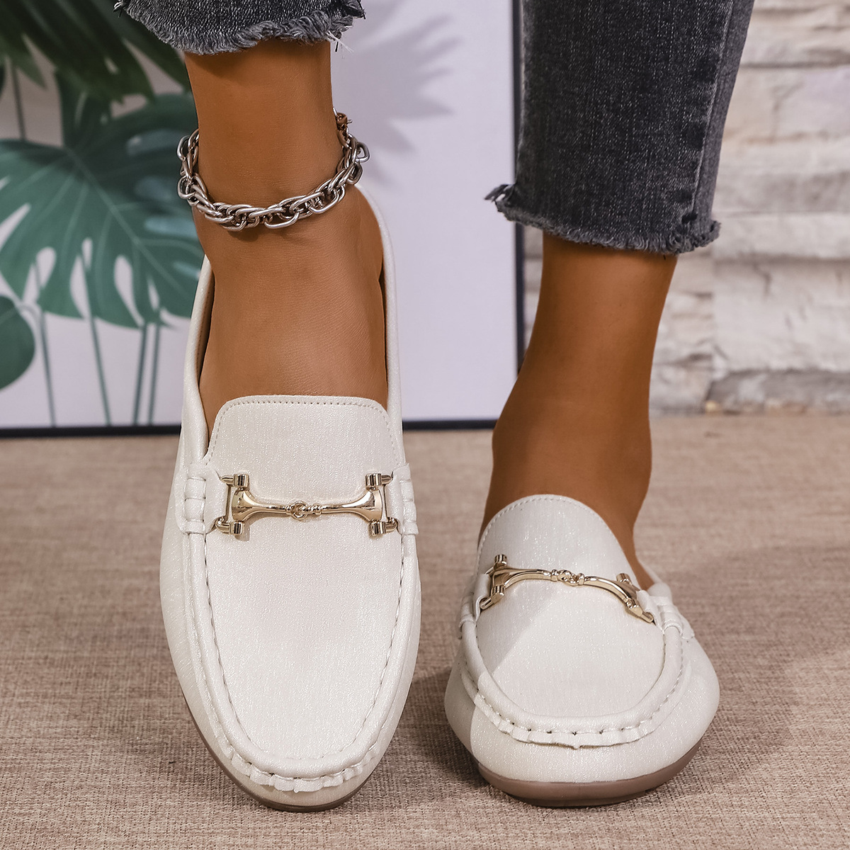 Mules Loafer Planos para Mujer de Cuero Sintético para Banquetes