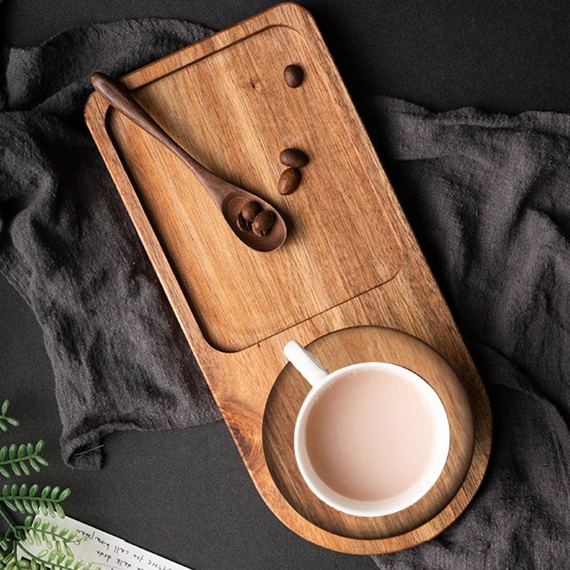 Cross-Border Desktop Tea Tray, Acacia Wood Wooden Tray, Japanese-Style Breakfast Afternoon Tea Coffee Cup Snack Tray, Tea Tray Cross-Border Desktop Tea Tray, Acacia Wood Wooden Tray, Japanese-Style Breakfast Afternoon Tea Coffee Cup Snack Tray, Tea Tray
