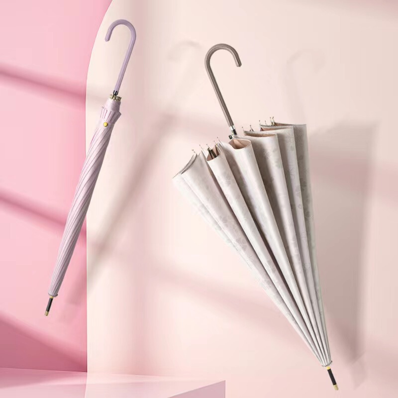 Long-Handled Umbrella for Women, Dual-Purpose for Sun and Rain, 16-Rib Straight Handle, Wind-Resistant, Large Double Automatic Umbrella, Uv Protection