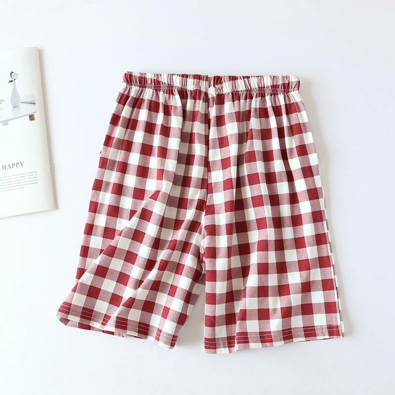 Knitted Cotton Small Plaid Couple's Pants Summer Thin Men's and Women's Cool Beach Pants Outer Wearing Home Shorts Knitted Cotton Small Plaid Couple's Pants Summer Thin Men's and Women's Cool Beach Pants Outer Wearing Home Shorts