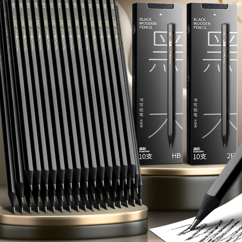 True Color Black Wood Pencil Pupils' Special Writing Homework HB Bold Children's Kindergarten 2B Writing Pencil Wholesale