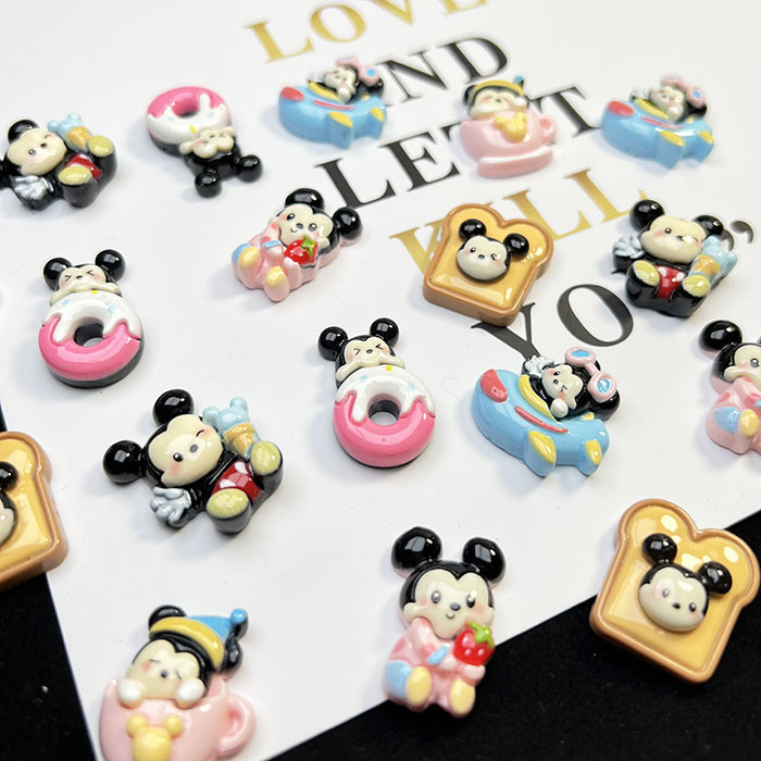 Cute Mickey food and play donut ice cream cartoon diy cream glue phone case hairpin resin accessories patch