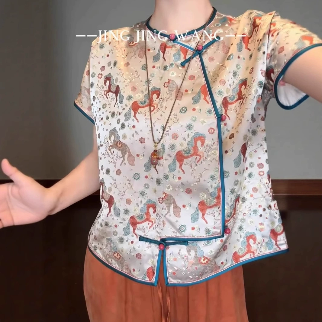 Новый китайский стиль, национальный стиль Nanyou, высококачественные оптовые топы с короткими рукавами из парчового шелка Сычуань для снижения возраста