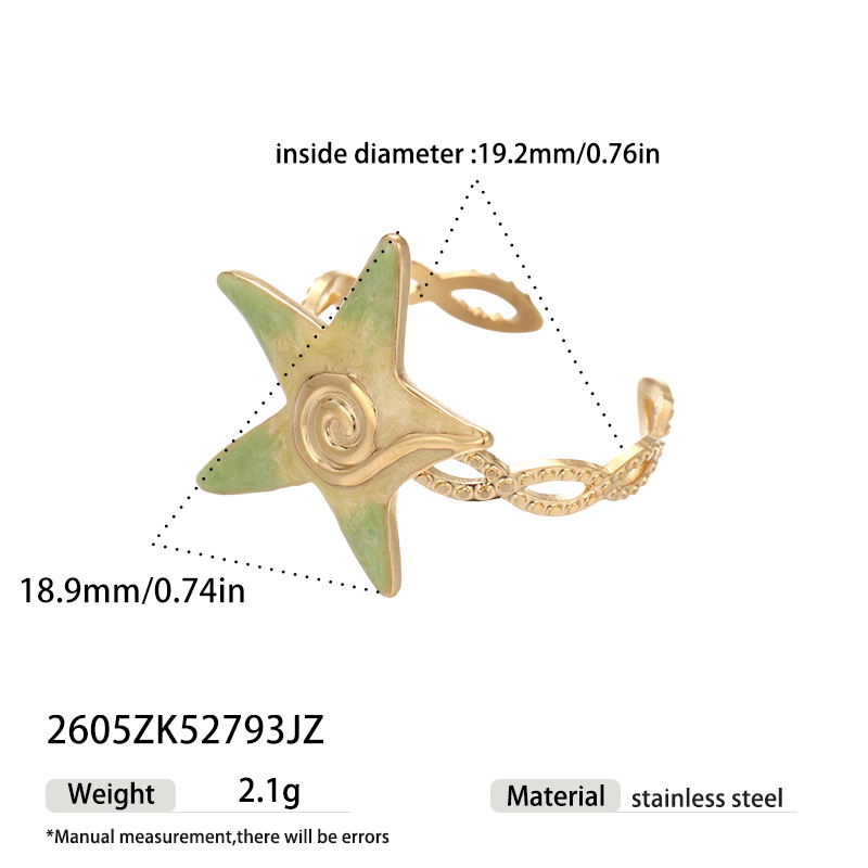 TENA estrellas de mar transfronterizas de acero inoxidable goteo de aceite anillo de rosca de mar nicho serie de mar in viento joyas mujeres