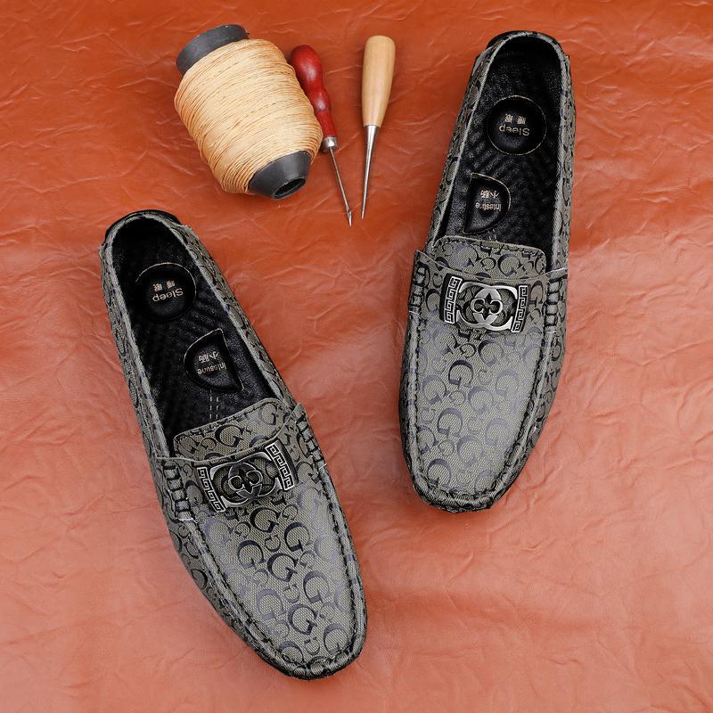 Zapatos de lujo ligero Bean para hombres de cuero genuino 2025 nuevos zapatos de estilo perezoso marca de moda impresión informal británica zapatos Lefour