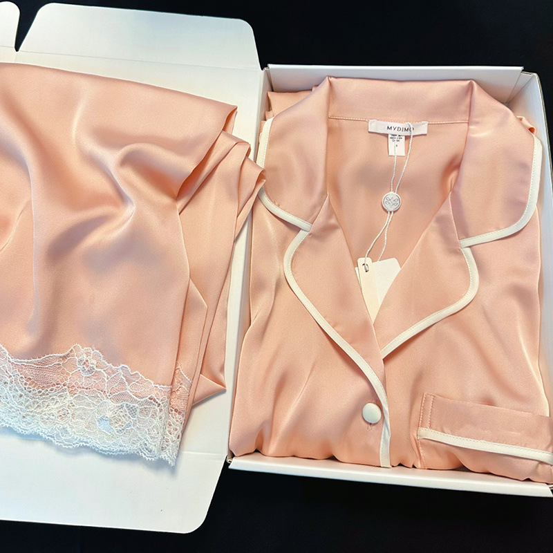 2023新型高級感春秋タイプのパジャマ女性秋の長袖の薄いタイプの女性のシルクの部屋の服の2つのセット|undefined