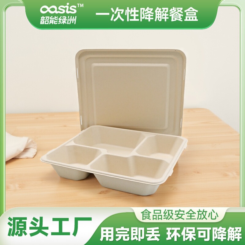 Shaoneng Oasis Sugarcane Pulp and Bamboo Pulp Biodegradable Compostable 4-Compartment Tray Biodegradable Disposable Lunch Box Shaoneng Oasis Sugarcane Pulp and Bamboo Pulp Biodegradable Compostable 4-Compartment Tray Biodegradable Disposable Lunch Box