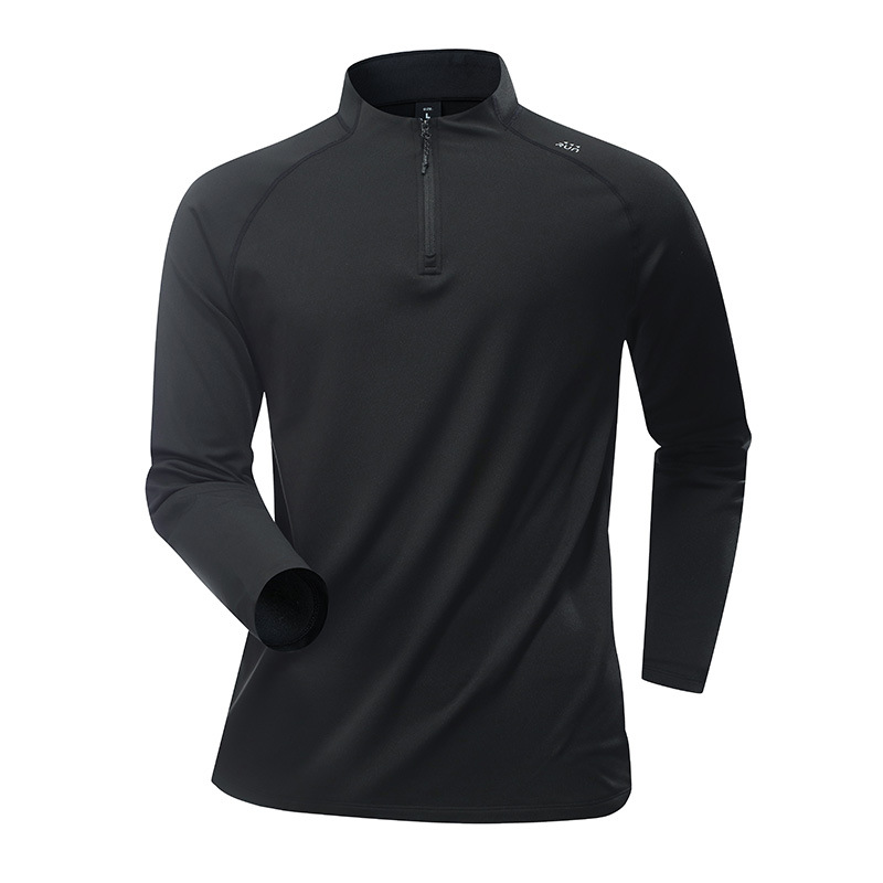 Camiseta de base de lana blanca personalizada transfronteriza secado rápido camiseta de manga larga hombre medio cremallera entrenador de fitness ropa camiseta