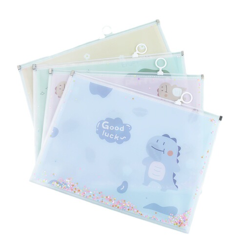 A4 large sequined pull-tab file bag 2024 new thickened student test paper storage bag with multiple patterns and logo printing