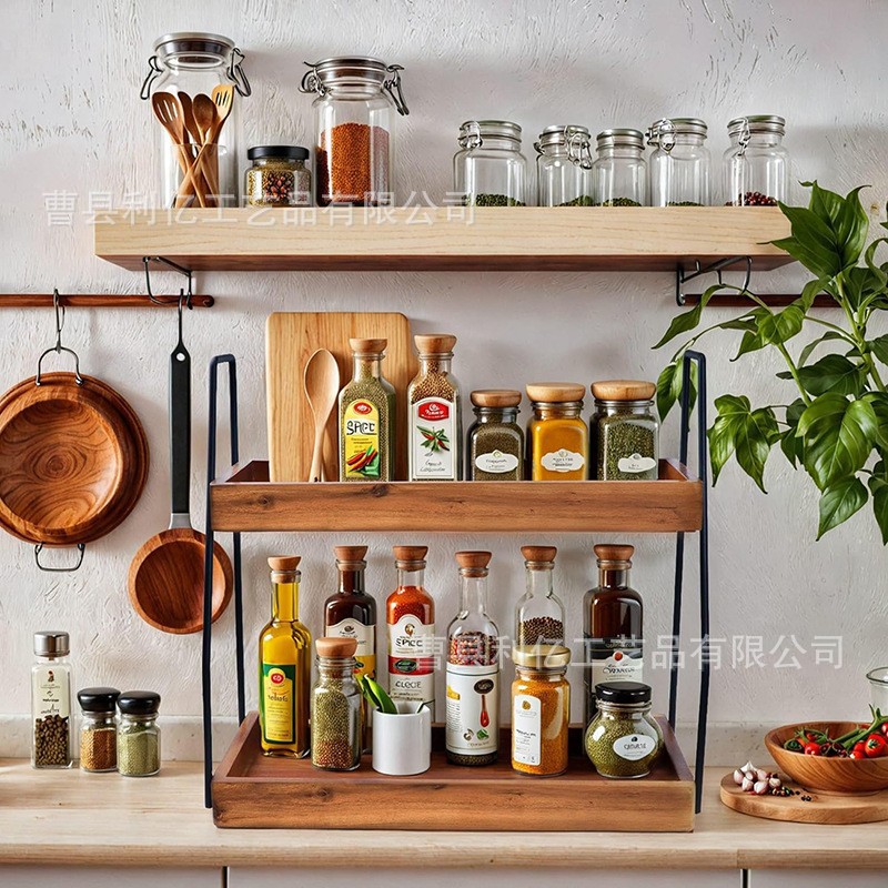 The wooden counter vertical shelf table storage rack is used to organize the bathroom kitchen desk cosmetics storage multi -layer