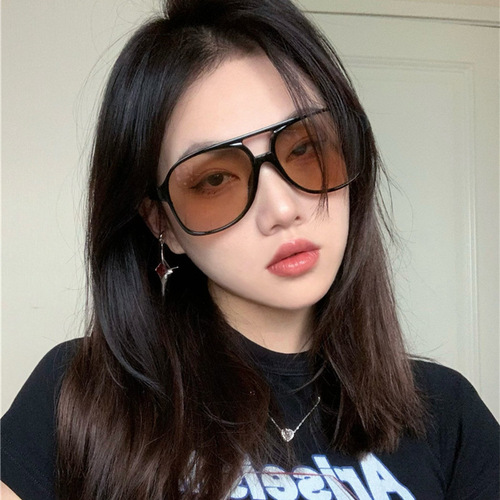 【Wholesale】Retro Double-Bridge Sunglasses with Trendy INS Personality, Large-Framed Frog-Mouth Sunglasses for Netizens