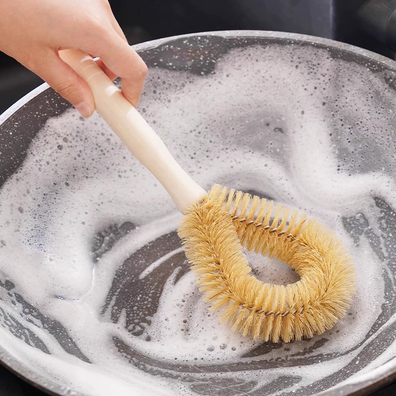 Кухонная щетка для кастрюли из свиной щетины, антипригарная щетка для масла, щетка для мытья посуды, многофункциональная щетка для чистки с деревянной ручкой, бытовая щетка для мытья кастрюль
