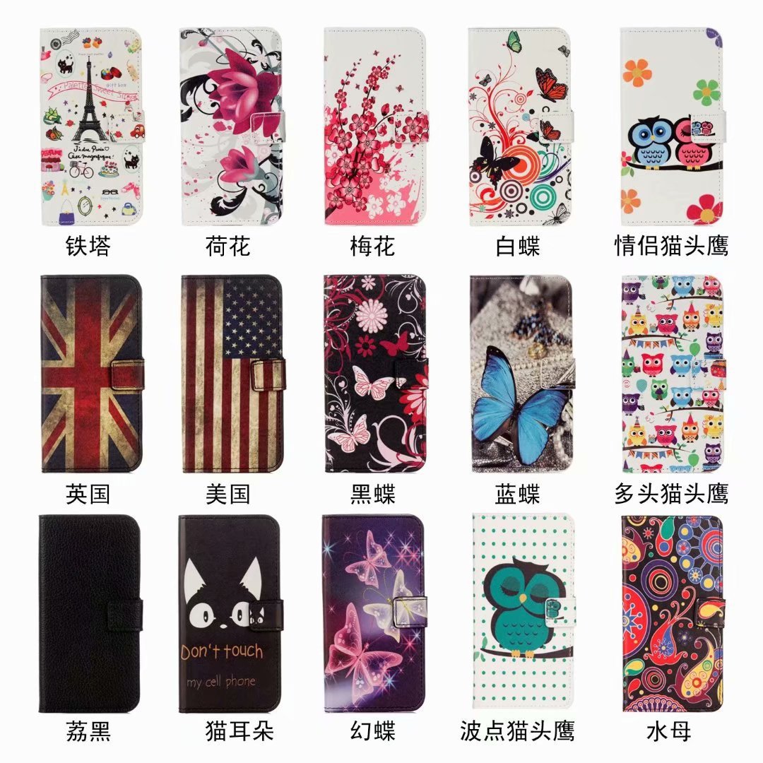 适用iPhone12ProMax彩绘皮套苹果11插卡钱包手机套S21印花保护套