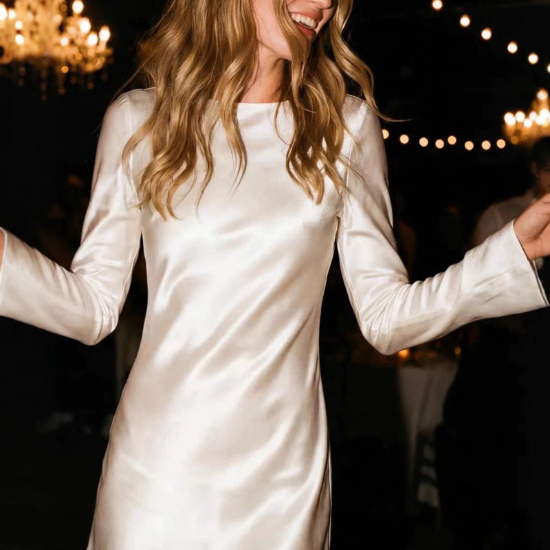 French-Style Light Mature Satin Dress for Women, Long-Sleeved, Waist-Cinching, Elegant, Slimming, High-End, Slim-Fit, and Stylish Dress French-Style Light Mature Satin Dress for Women, Long-Sleeved, Waist-Cinching, Elegant, Slimming, High-End, Slim-Fit, and Stylish Dress