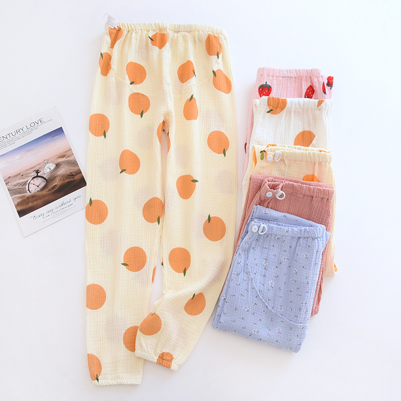Cotton Crepe Belly Pants Pregnant Women's Loose Large Size Soft Seersucker Waist Adjusting Pants for Home