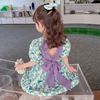 Autumn dress, small princess costume, skirt, western style, puff sleeves, beautiful back