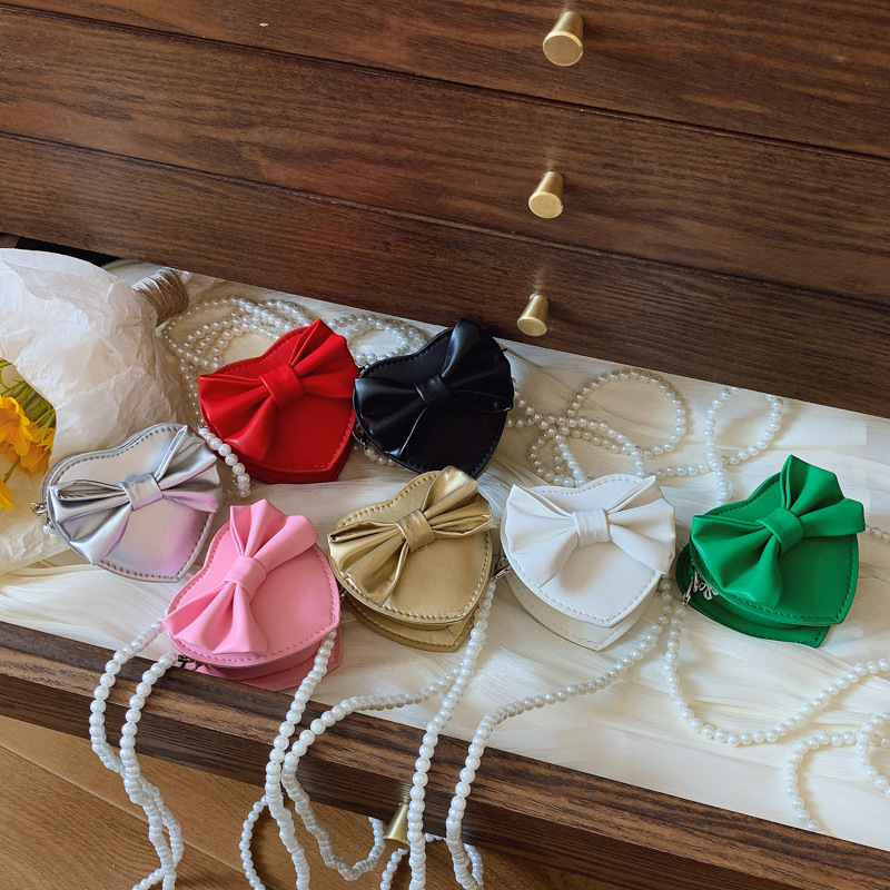 Caramelo lindos bolsos de hombro de niña dulce arco cadena de perlas baby mochila bolsos de amor para niños