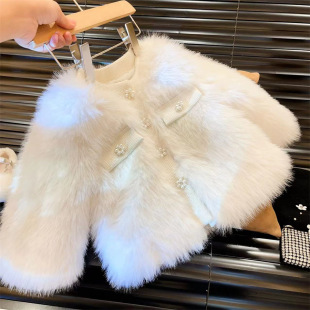New Korean Style Children's Clothing Girls' Fashionable Small Fragrance Thickeneded 2025 Autumn and Winter Fur Imitation Fur Quilted Jacket