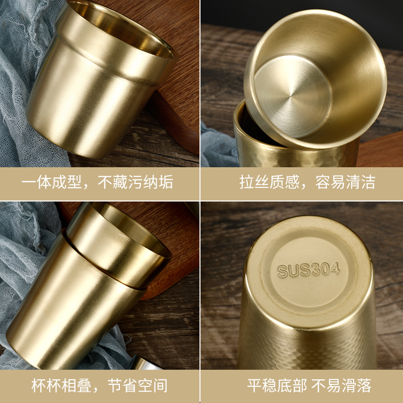 Taza Térmica de Acero Inoxidable 304 – Doble Pared, Dorada, Ideal para Bebidas Frías o Calientes