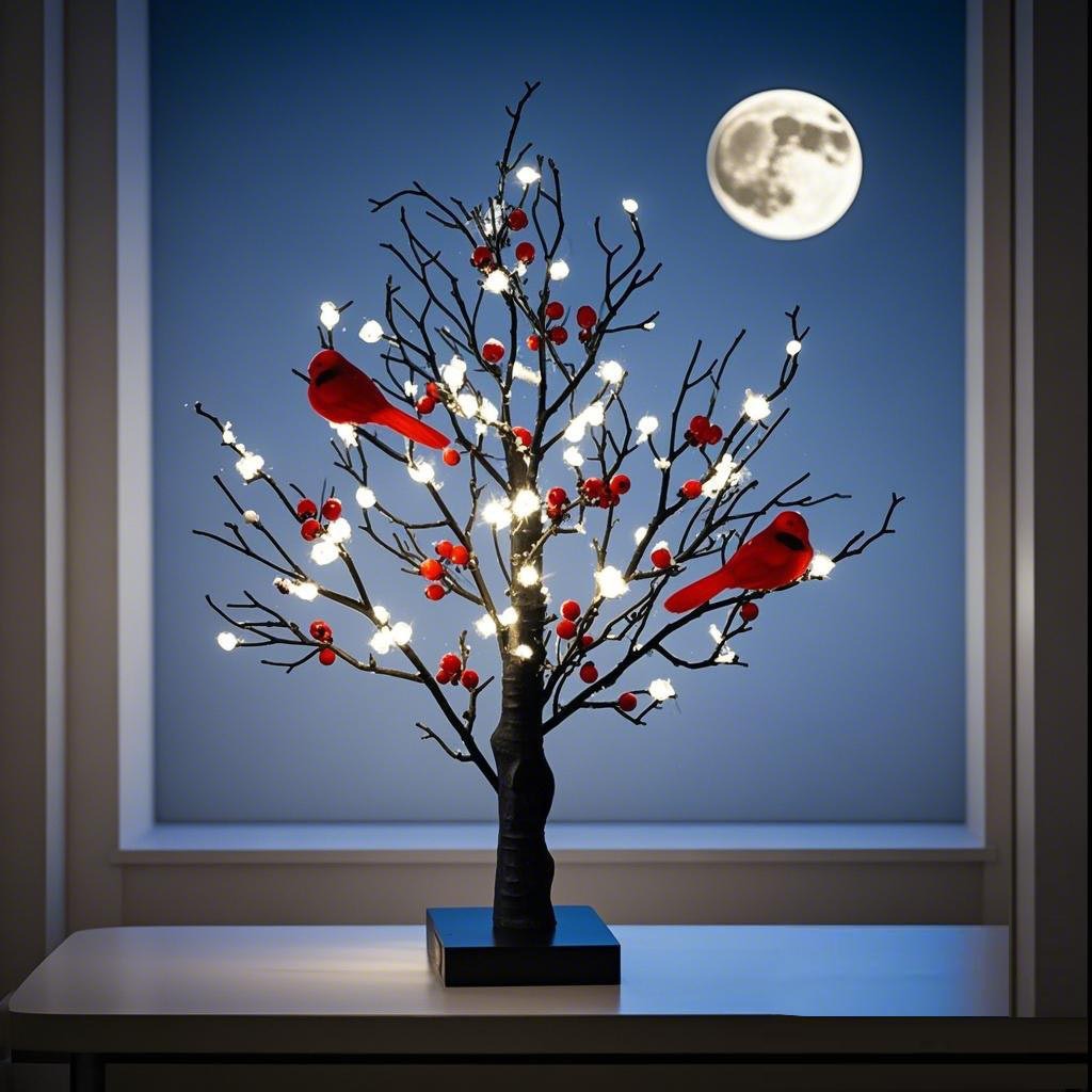 Transfronterizos LED iluminado pájaro rojo árbol de Navidad de escritorio de vacaciones decoración de decoración interior del Festival de Primavera luz de árbol de Navidad