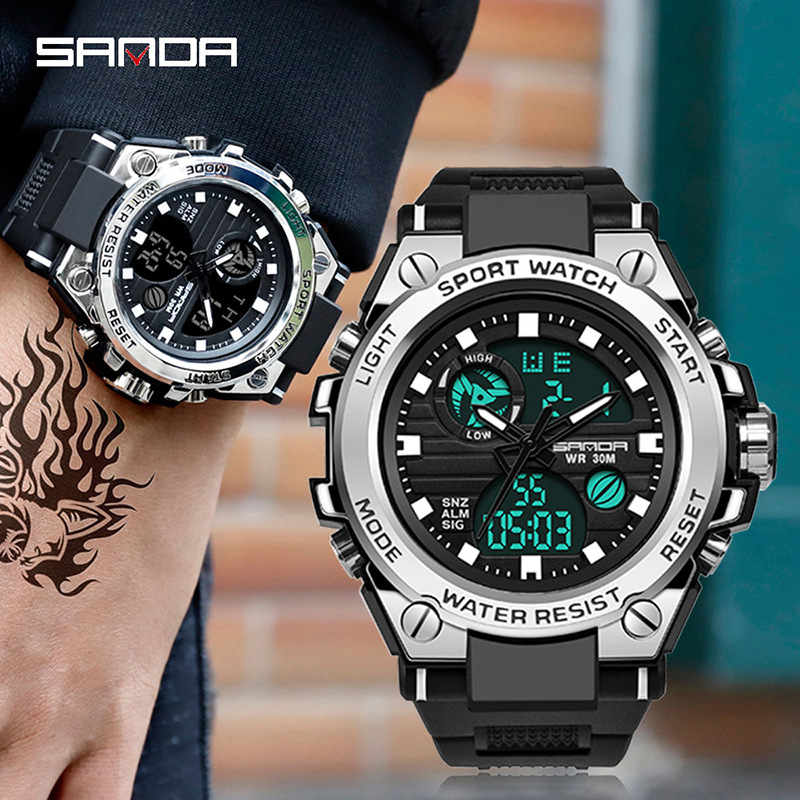 SANDA 739 de moda multi-funcional digital impermeable reloj electrónico al aire libre militar reloj deportivo para hombres