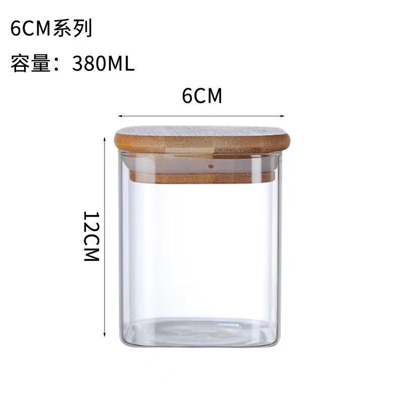 Tanque de almacenamiento de vidrio sellado cuadrado, tanque de té fresco, tanque de almacenamiento de granos, tanque de dulces, tanque de almacenamiento de vidrio de alto silicio