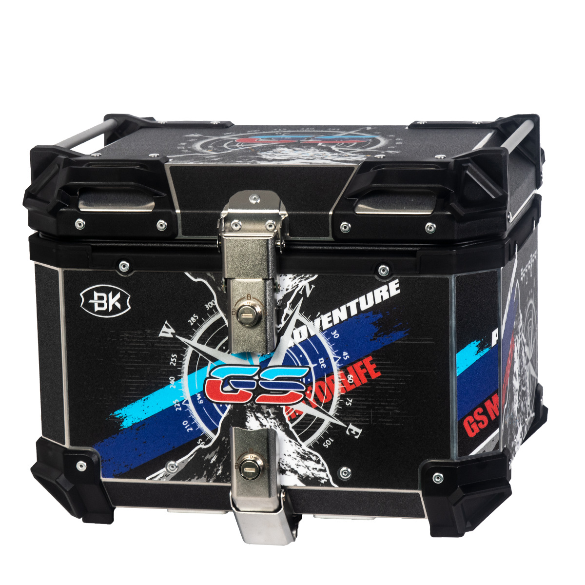 Caja de cola de motocicleta personalizada 36L45L55L65LBK etiqueta de brújula caja de cola de liberación rápida caja de almacenamiento de aleación de aluminio