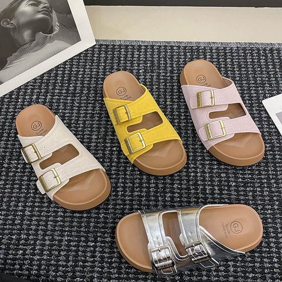 Thick-soled sandals and slippers for women's outwear 2025 summer latest vintage height-increasing bocken shoes soft-soled non-slip all-match beach shoes