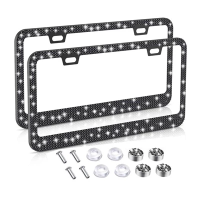 Car Diamond License Plate Frame High-End License plate holder/license plate holder - black-rhinestone-1-piece