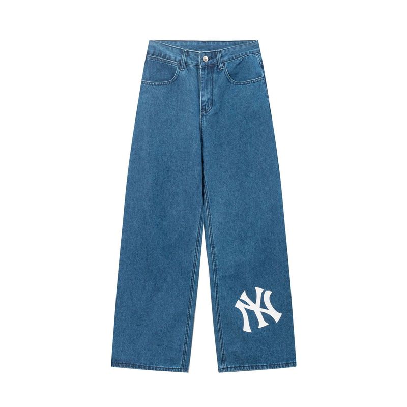 正确版跨境MLB潮牌刺绣印花字母女装复古宽松休闲酷飒百搭牛仔裤|undefined