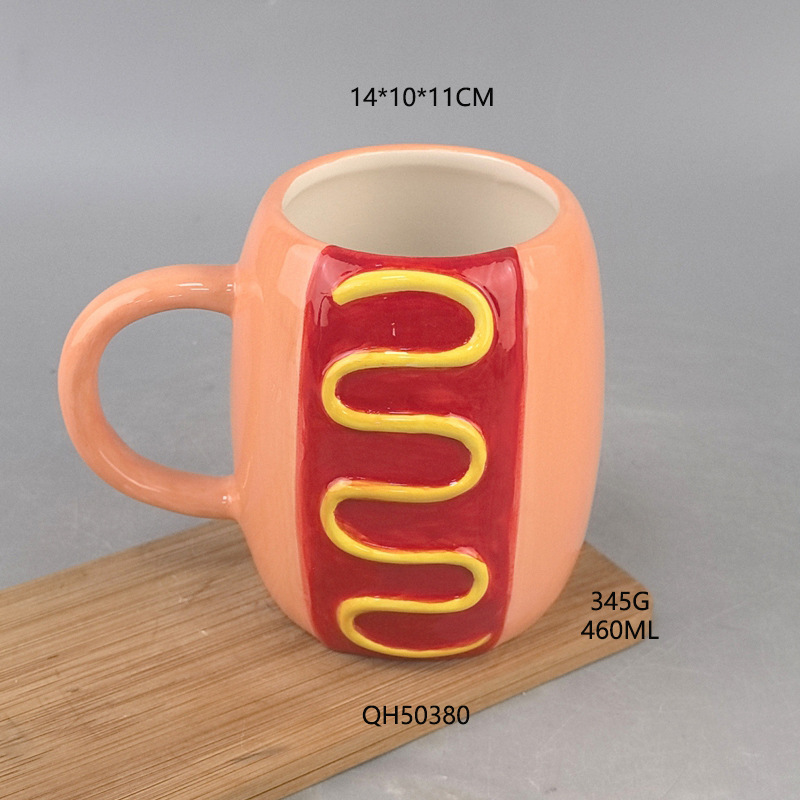 Hot sale creativo encantador cerámico perro caliente taza extraña taza de café ins viento alto valor práctico regalo de cumpleaños