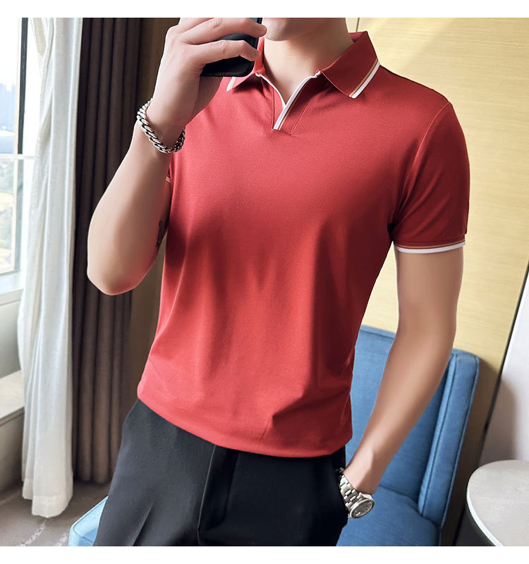 Mulberry silk short sleeved Polo shirt for men's casual, business, light luxury, ruffian and handsome T-shirt, ice silk, no iron_voghion.com