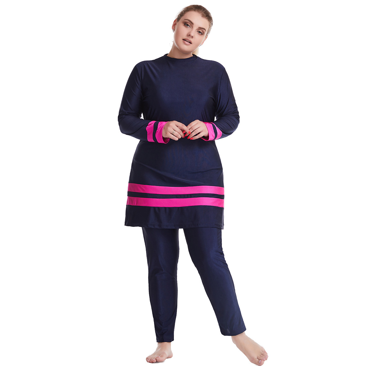 Factory stock ultra-loose plus-size plus-size women's color-blocked conservative swimsuit, H1014