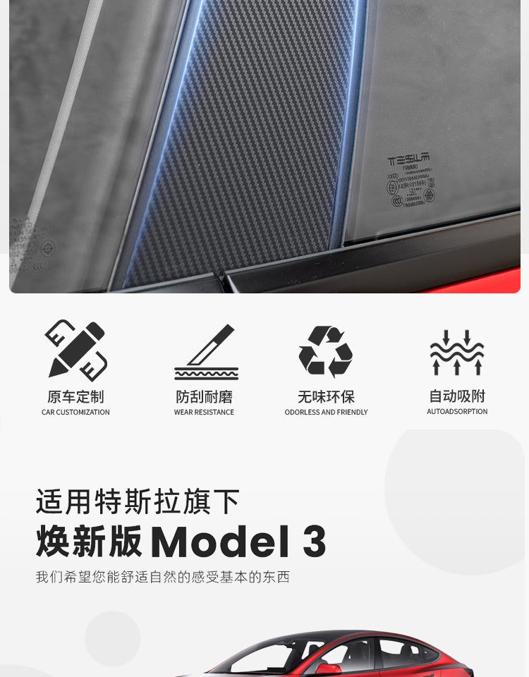 Suitable for Tesla Model Y New Version Model 3 A+B Pillar Stickers Car Exterior Accessories Carbon Fiber Pattern Stickers